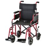 Nova transporter wheelchair with swing-away footrests and detachable arms, ideal for easy wheelchair transport.