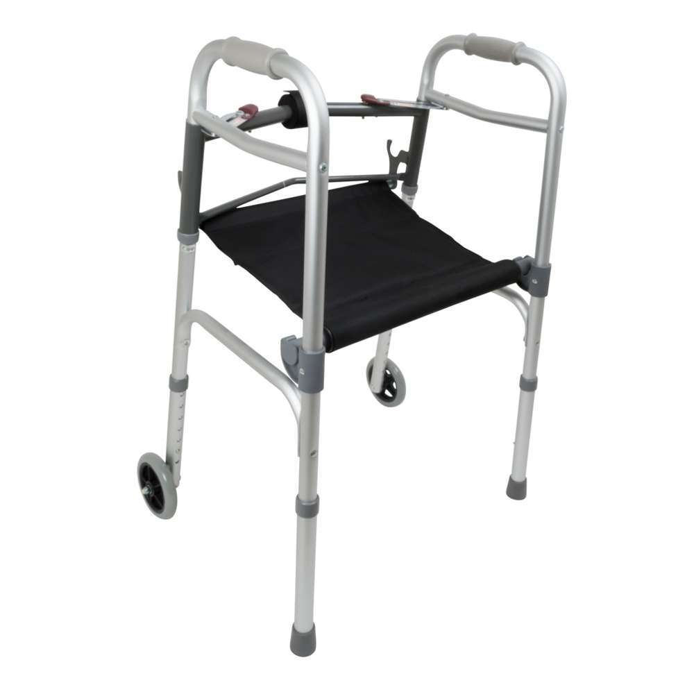 ProBasics Two-Button Folding Walker with Wheels and Roll-Up Seat (Case of 2)
