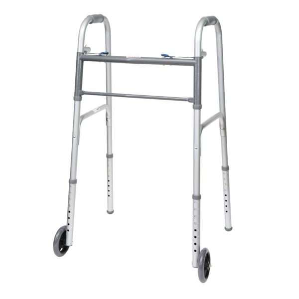 ProBasics Economy Two-Button Folding Steel Walker with 5" Wheels (Adult)