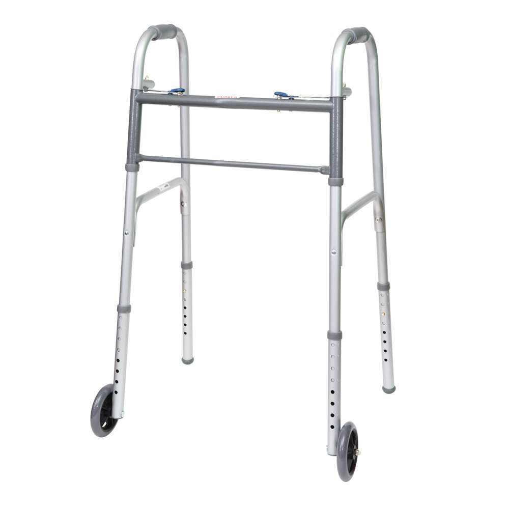 ProBasics Economy Two-Button Folding Steel Walker with 5" Wheels (Adult)