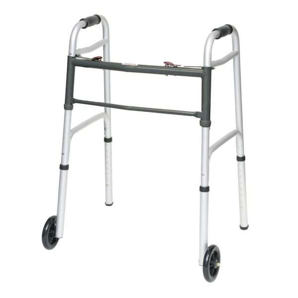 ProBasics Aluminum Two-Button Release Folding Walker With Wheels