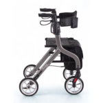 COMODITÀ Piuma ultra-lightweight rollator walker with seat featuring large 8-inch wheels, ergonomic backrest, shopping bag, and folding design for everyday mobility and travel