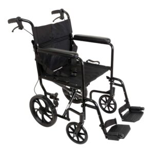 ProBasics Aluminum Transport Wheel Chair with 12" rear wheels, lightweight and foldable, ideal for patient transfers