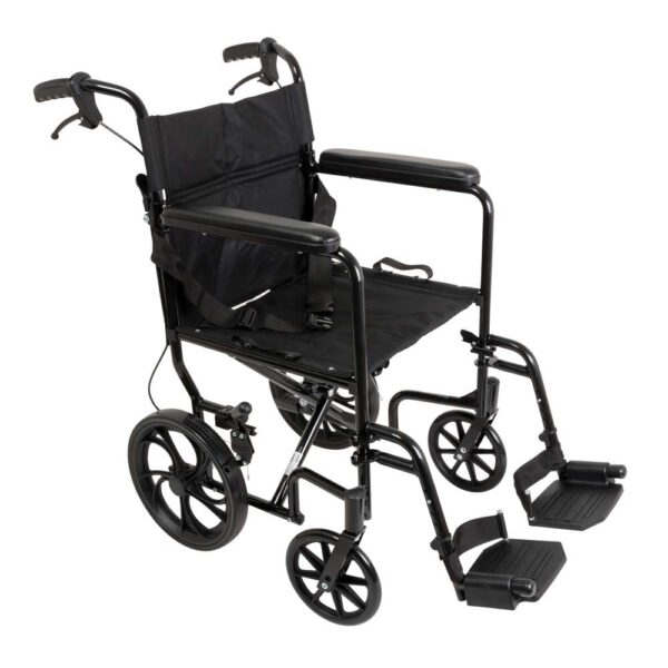 ProBasics Aluminum Transport Wheel Chair with 12" rear wheels, lightweight and foldable, ideal for patient transfers