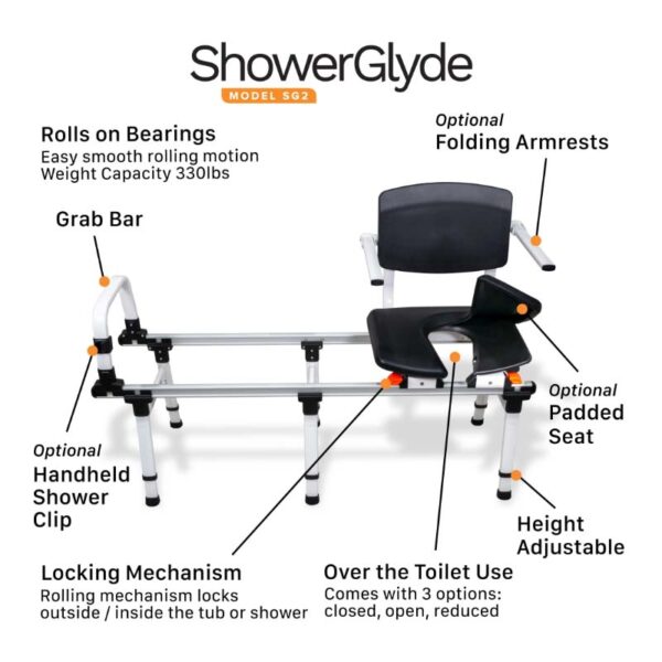 ShowerGlyde SG2 Sliding Transfer Bench – Adjustable Shower Chair for Tub Access 4 SG2 4 SG2 4