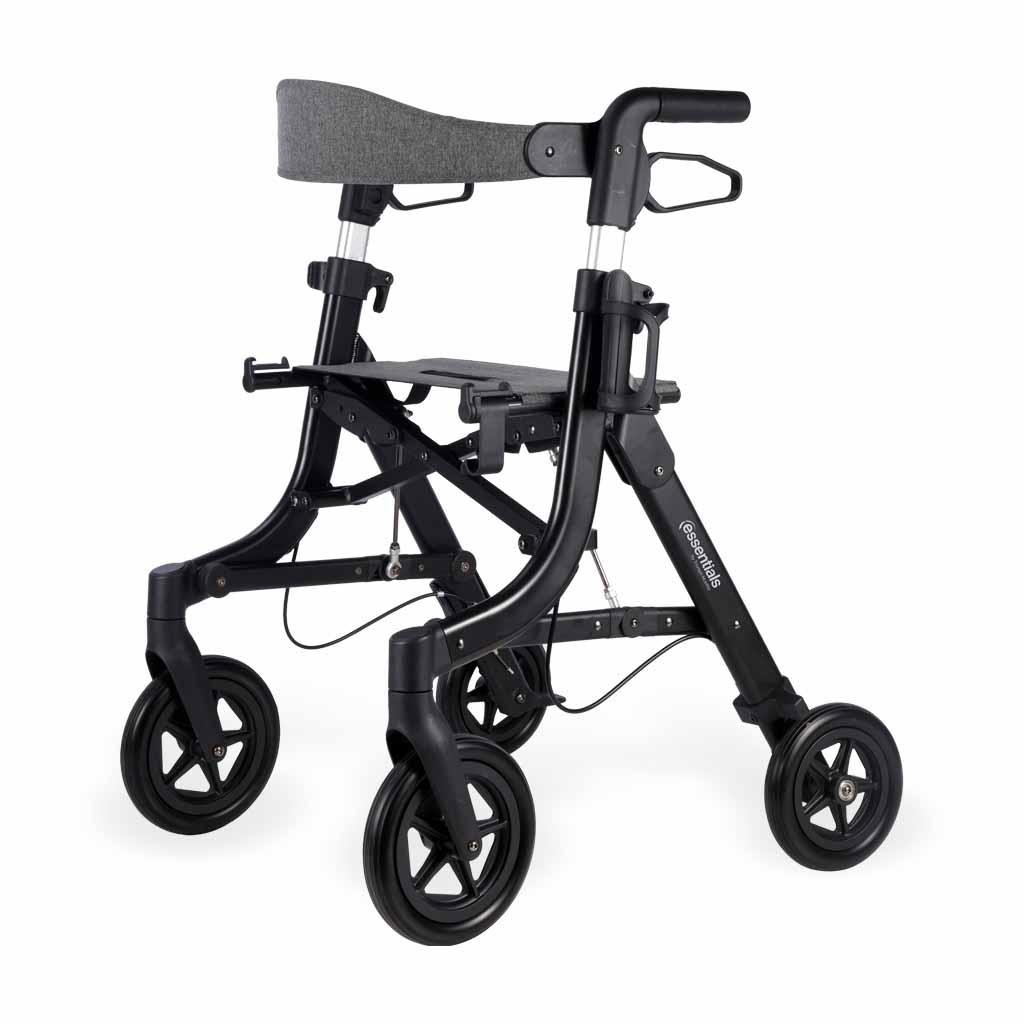 Essential Compact Lightweight Rollator Walker – foldable design, 300 lb capacity, 8 inch wheels
