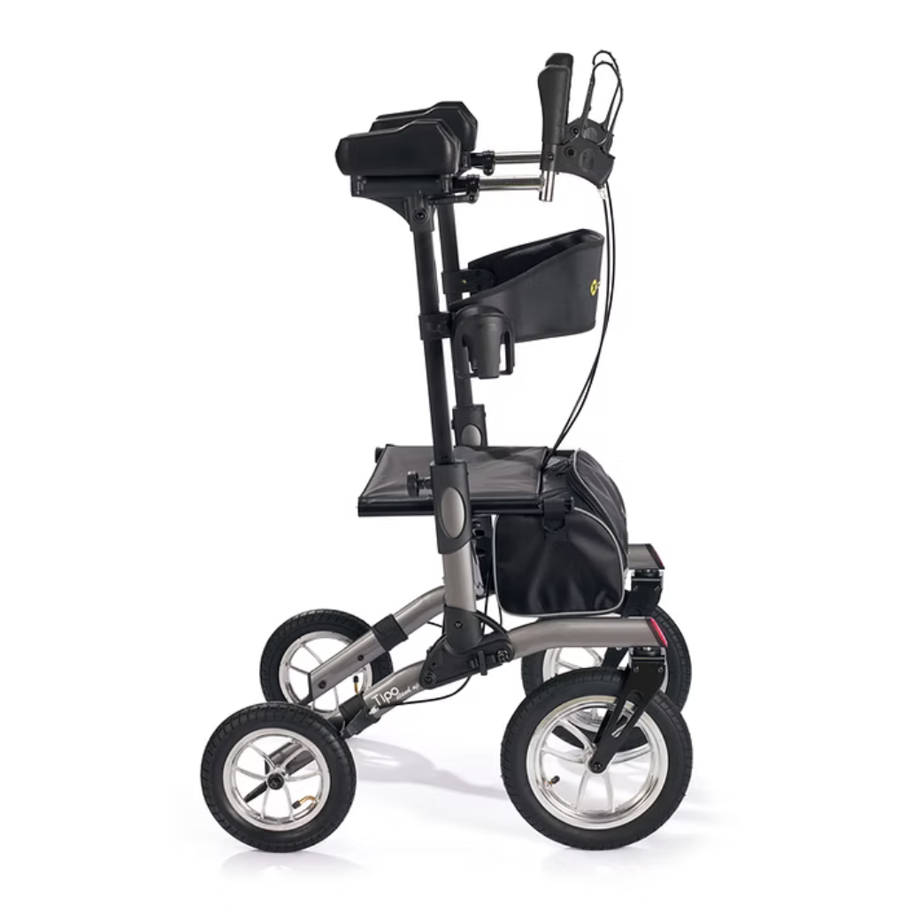 Upright walker with seat and 12-inch wheels for seniors