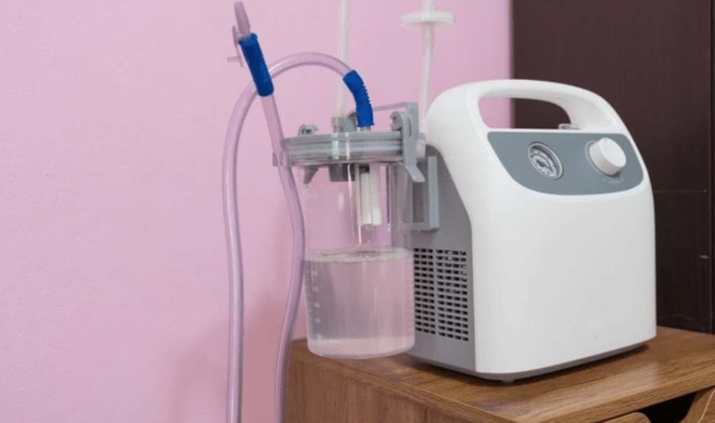 Portable medical suction machine used for airway clearance in home care and emergency situations