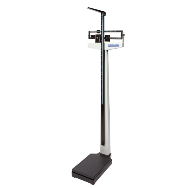 Medical floor scale with balance beam and height rod