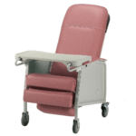 ProBasics three-position geri chair recliner with trays, footrest, and locking casters for patient comfort and care