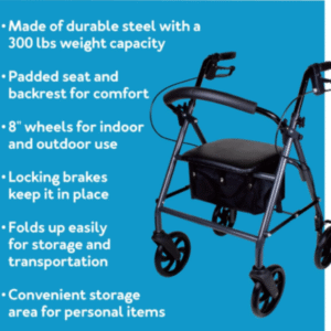 Carex Classics Steel Rollator – Durable Carex Walker with Seat - Image 2