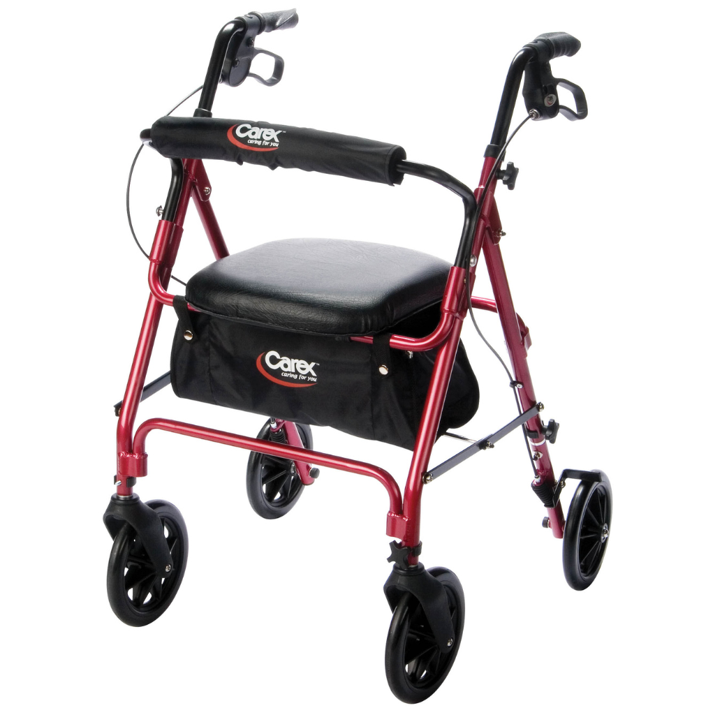 Four Wheel Walker with Seat – Lightweight Aluminum Rollator with 8 Inch Wheels