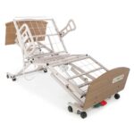 Electrical hospital bed with hi-low adjustable frame, safety rails, and customizable accessories