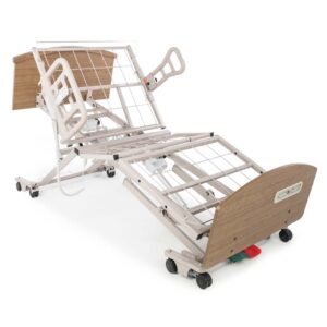 Electrical hospital bed with hi-low adjustable frame, safety rails, and customizable accessories
