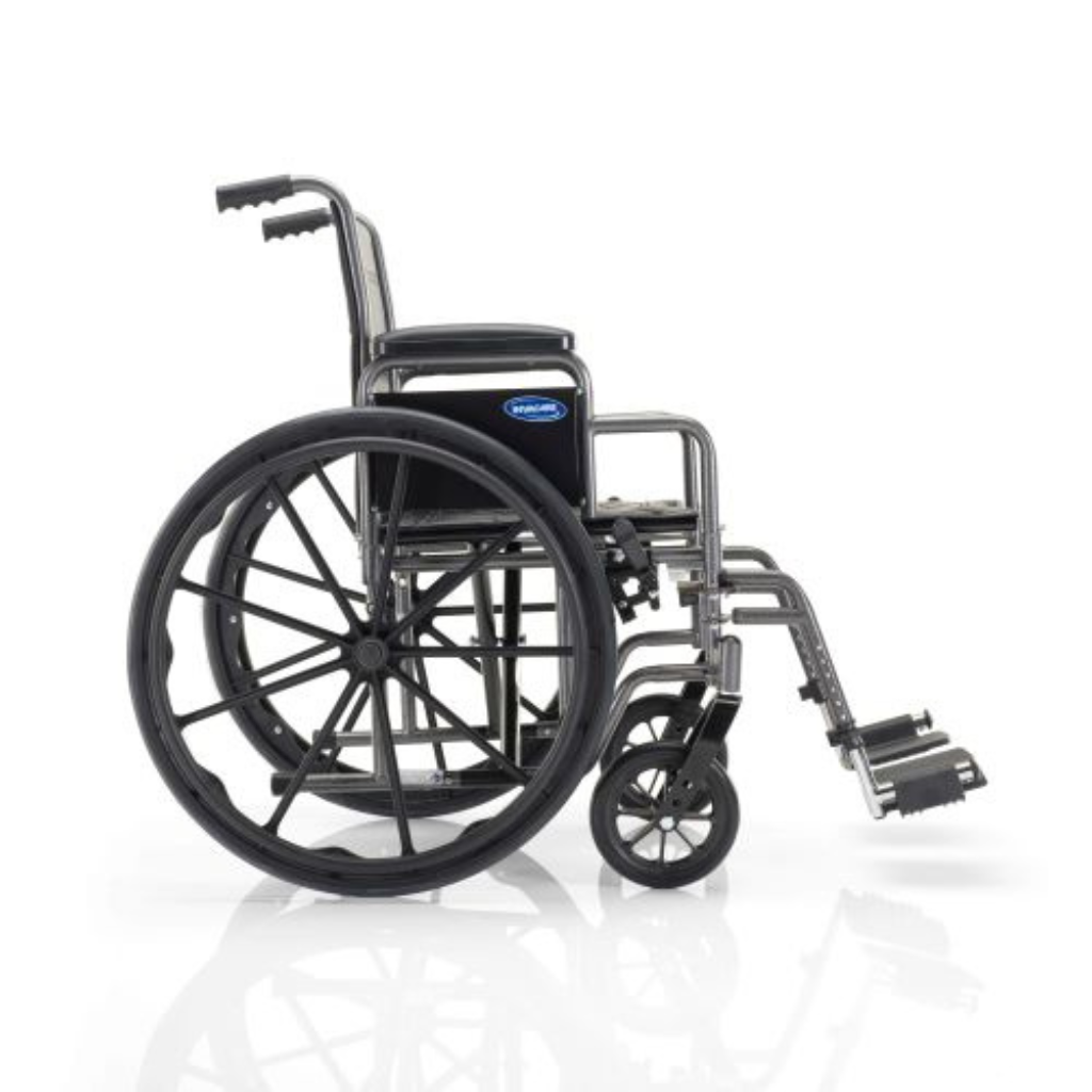 Lightweight standard wheelchair by Invacare with swing-away footrests and desk-length arms
