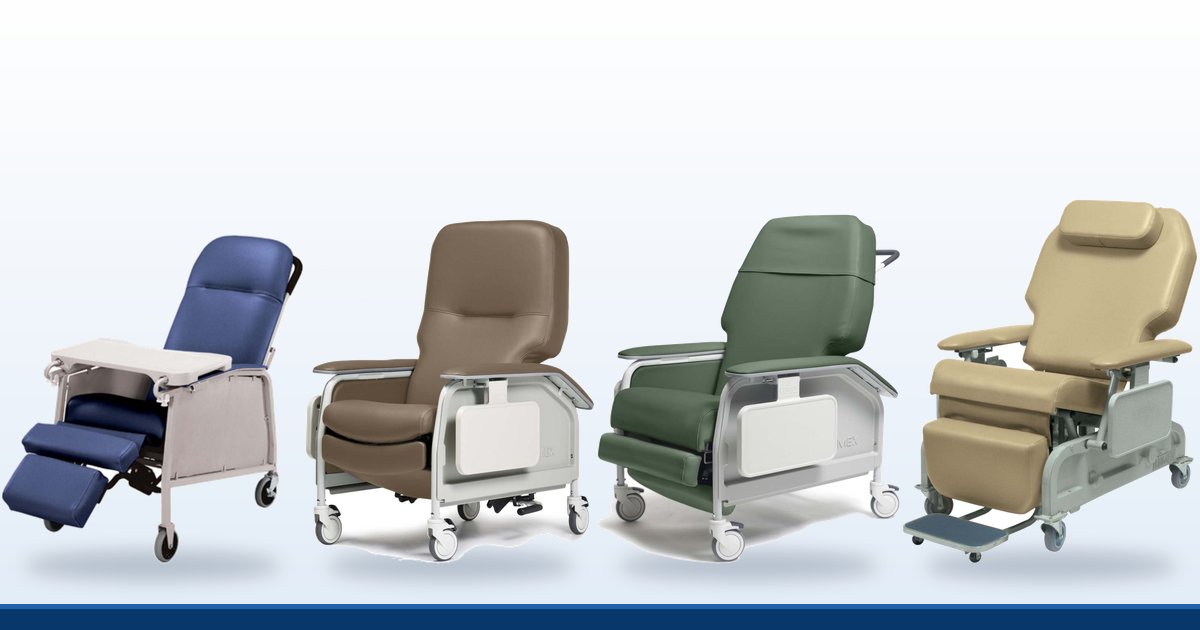 Geri chairs and 3-position medical recliners from Lumex: three-position recliner with tray, deluxe clinical care, extra wide and powered bariatric recliners