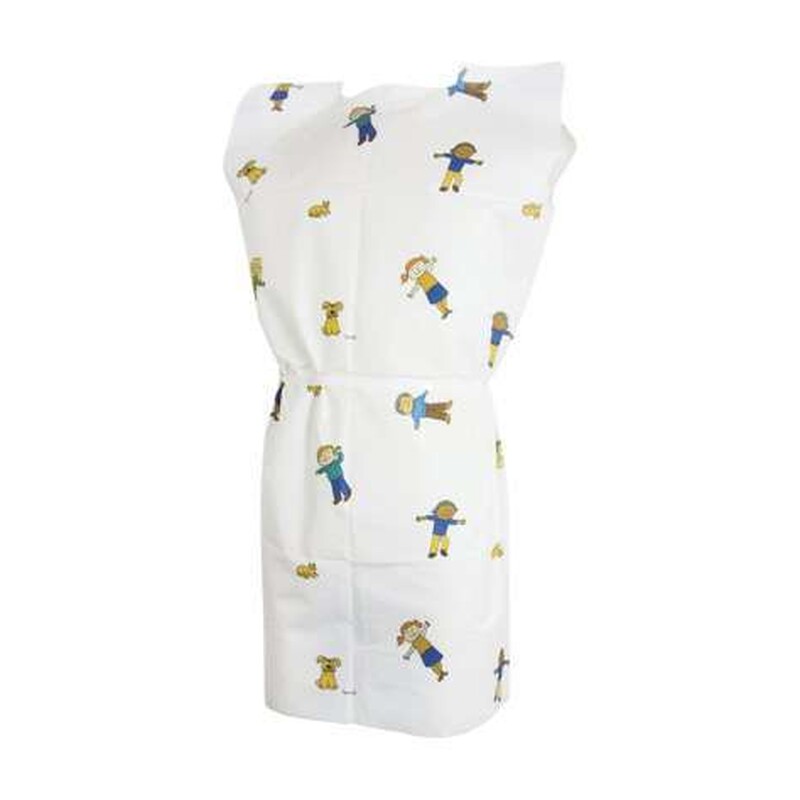 McKesson Pediatric Exam Gown, Medium – Kids Exam Gown, Tissue/Poly/Tissue, 21" x 36", Waist Tie, Kid Prints or Blue, Case of 50
