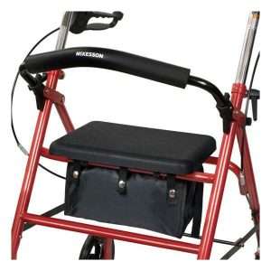 McKesson Steel Rollator Walker – Folding 4 Wheel Walker with Seat and Storage | Available in Blue or Red - Image 3