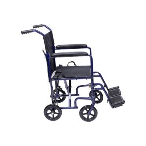 Medacure transport chair with swing away footrest, blue