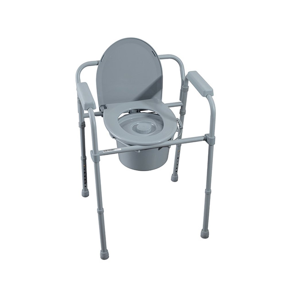 Medacure Folding Bedside Commode CB350-F – Steel Folding Commode Chair with 8 Qt Bucket, Lid and Splash Shield, 350 lb