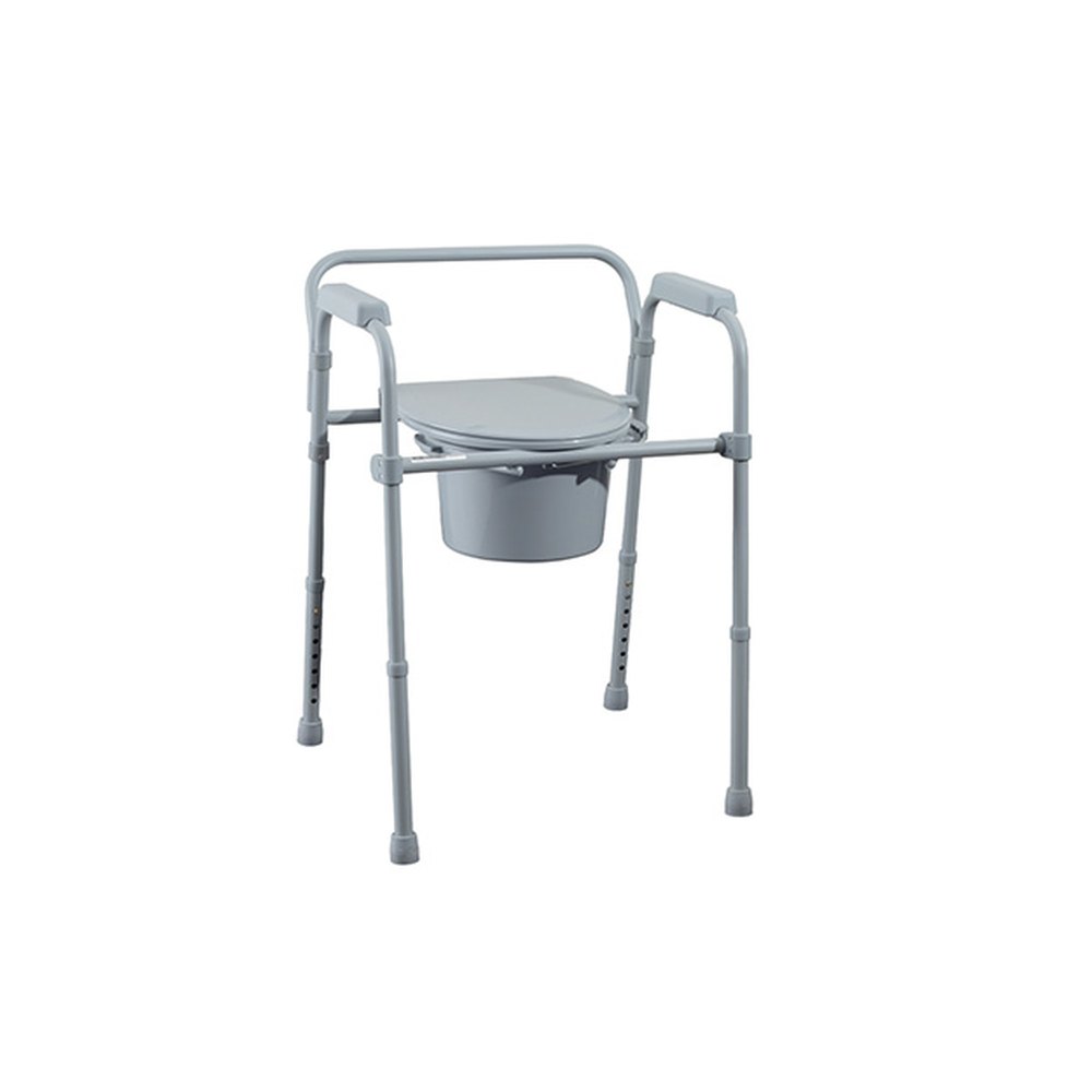 Medacure Folding Bedside Commode CB350-F – Steel Folding Commode Chair with 8 Qt Bucket, Lid and Splash Shield, 350 lb