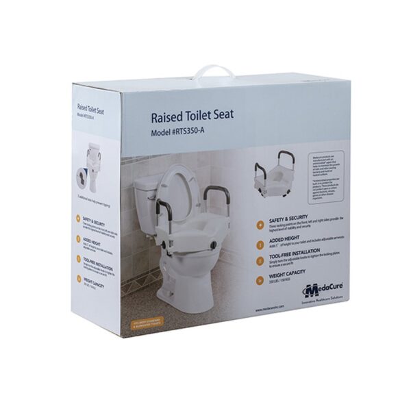 Medacure Raised Toilet Seat with Arms and Lock RTS350-A – 5" Raised Toilet Seat with Padded Removable Arms, 350 lb