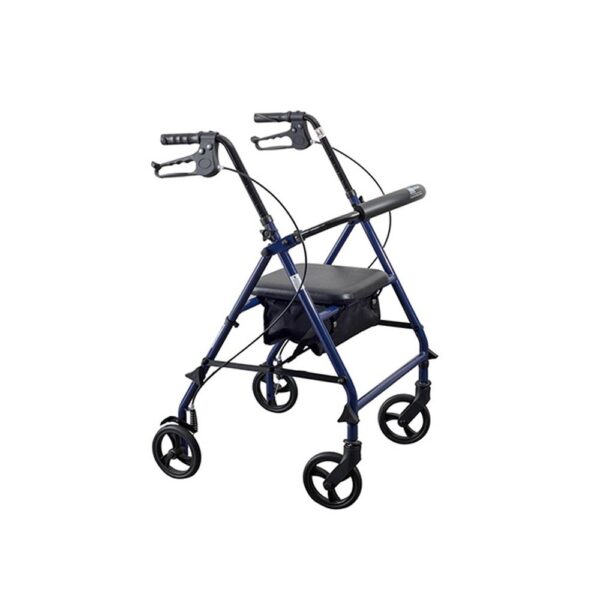 Medacure Steel Rollator Walker with Seat R300-6-KD – 6" Wheels, Padded Seat, Hand Brakes, 300 lb, Black, Blue or Red