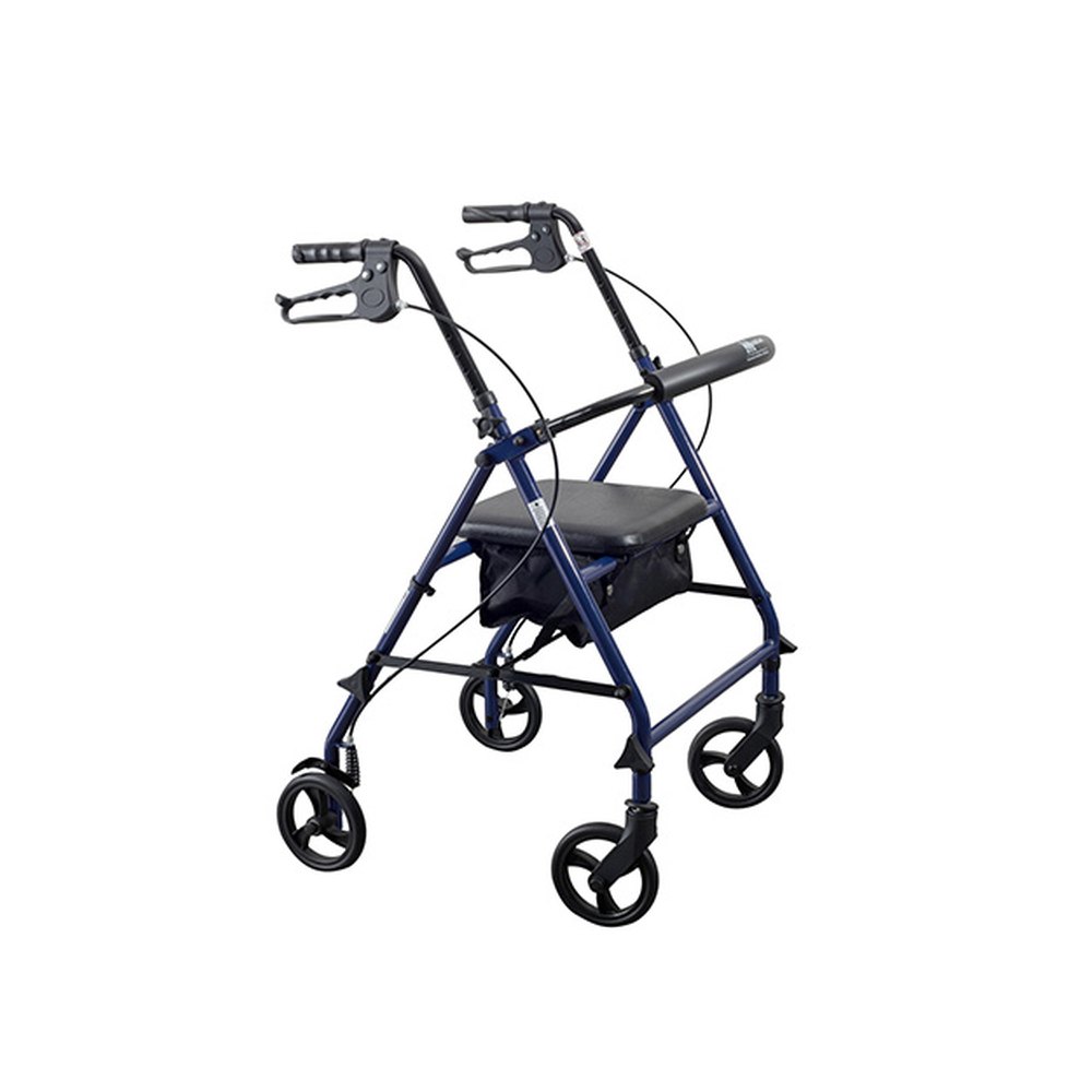 Medacure Steel Rollator Walker with Seat R300-6-KD – 6" Wheels, Padded Seat, Hand Brakes, 300 lb, Black, Blue or Red