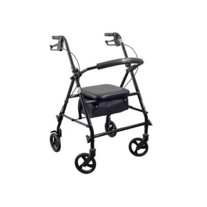 Medacure Steel Rollator Walker with Seat R300-6-KD – 6" Wheels, Padded Seat, Hand Brakes, 300 lb, Black, Blue or Red
