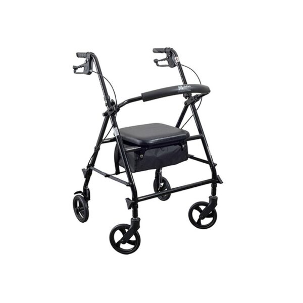 Medacure Steel Rollator Walker with Seat R300-6-KD – 6" Wheels, Padded Seat, Hand Brakes, 300 lb, Black, Blue or Red