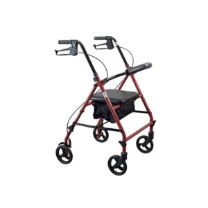 Medacure Steel Rollator Walker with Seat R300-6-KD – 6" Wheels, Padded Seat, Hand Brakes, 300 lb, Black, Blue or Red