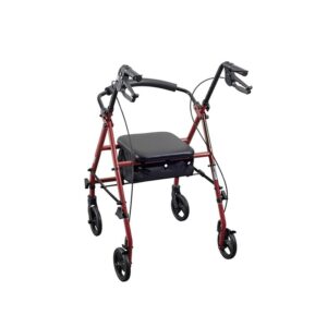 Medacure Steel Rollator Walker with Seat R300-6-KD – 6" Wheels, Padded Seat, Hand Brakes, 300 lb, Black, Blue or Red