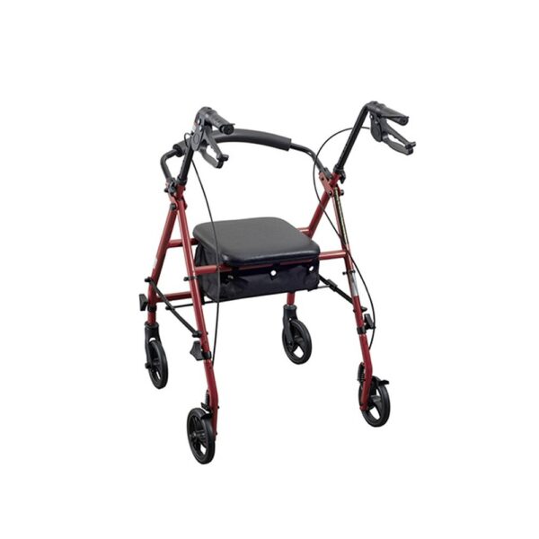 Medacure Steel Rollator Walker with Seat R300-6-KD – 6" Wheels, Padded Seat, Hand Brakes, 300 lb, Black, Blue or Red