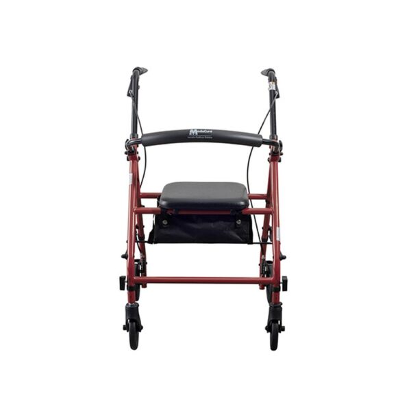 Medacure Steel Rollator Walker with Seat R300-6-KD – 6" Wheels, Padded Seat, Hand Brakes, 300 lb, Black, Blue or Red