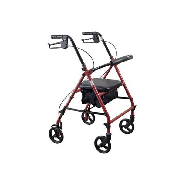 Medacure Steel Rollator Walker with Seat R300-6-KD – 6" Wheels, Padded Seat, Hand Brakes, 300 lb, Black, Blue or Red