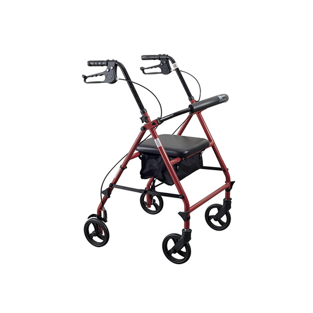 Medacure Steel Rollator Walker with Seat R300-6-KD – 6" Wheels, Padded Seat, Hand Brakes, 300 lb, Black, Blue or Red