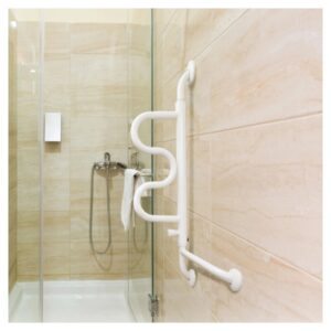 Stander Curve Bathroom Grab Bar – Pivoting Wall-Mounted Toilet & Bathtub Support for Seniors