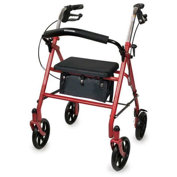 Steel rollator walker with seat and storage for seniors