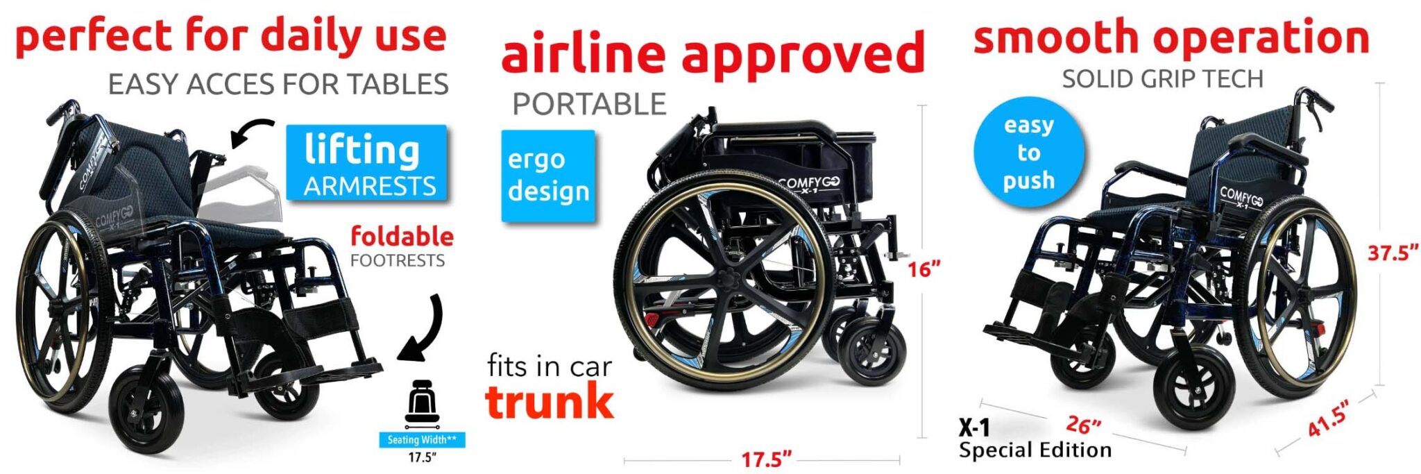 ComfyGo X-1 Manual Lightweight Wheelchair – Quick-Release Wheels, Travel-Friendly, Durable Frame 12 x 1d4 scaled x 1d4 scaled