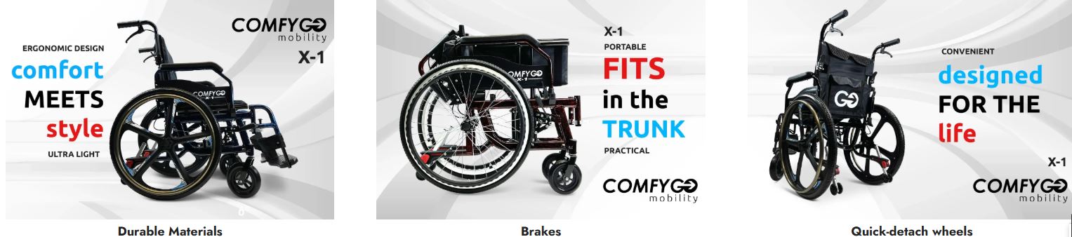 ComfyGo X-1 Manual Lightweight Wheelchair – Quick-Release Wheels, Travel-Friendly, Durable Frame 13 x 1d5 x 1d5